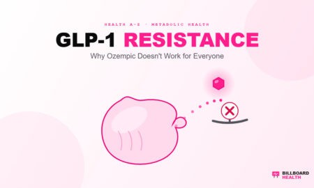GLP-1 resistance illustration showing a blocked hormone signal pathway in the human digestive system