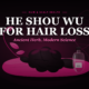 He Shou Wu root and extract bottle on white surface with DNA helix symbolizing ancient Chinese medicine validated by modern science