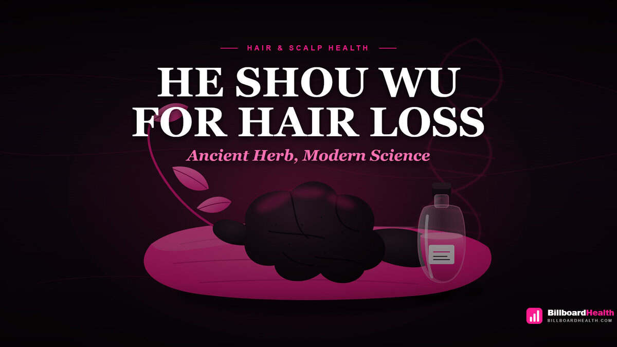 He Shou Wu root and extract bottle on white surface with DNA helix symbolizing ancient Chinese medicine validated by modern science