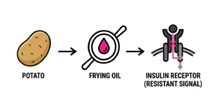  Illustration showing how deep-frying potatoes in oils high in trans and saturated fats can contribute to insulin resistance