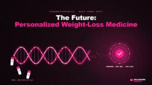 Illustration of DNA strand connecting to personalized medicine and pharmacogenomic testing for weight loss treatment