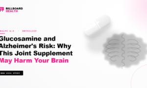Glucosamine supplement capsule with brain-shaped shadow representing the 2026 Nature Metabolism study linking glucosamine to Alzheimer's risk