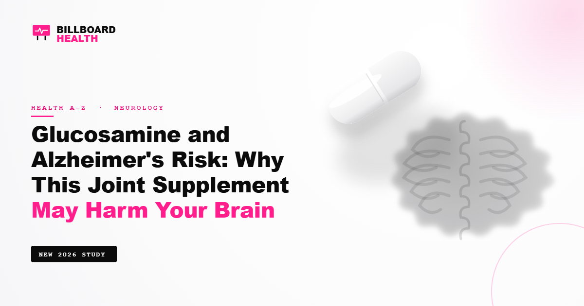 Glucosamine supplement capsule with brain-shaped shadow representing the 2026 Nature Metabolism study linking glucosamine to Alzheimer's risk