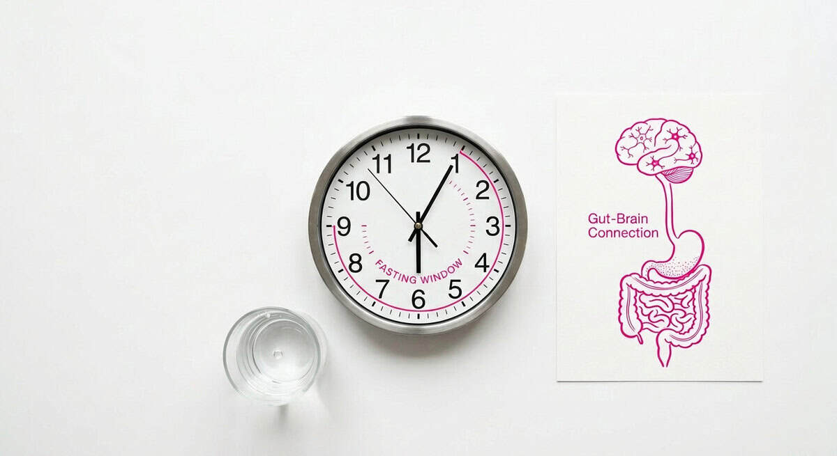 Intermittent fasting and brain health concept showing the gut-brain connection