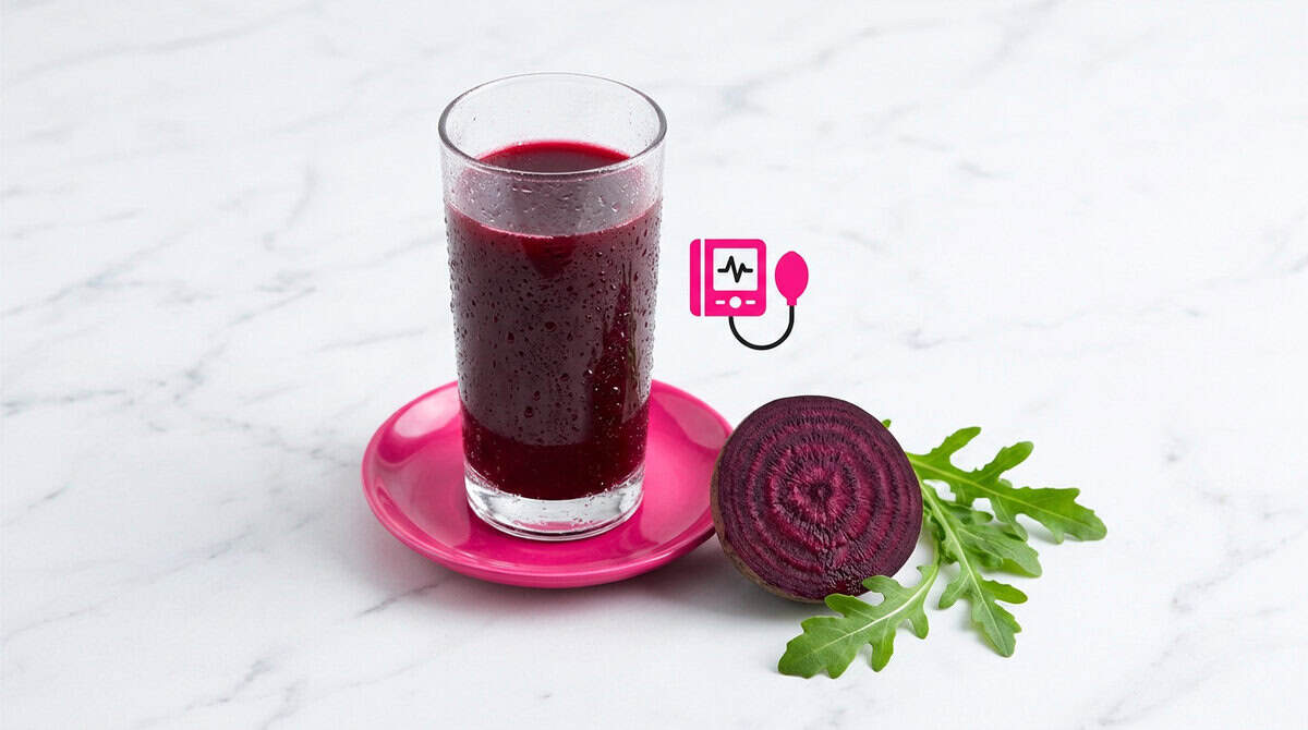 Chart showing beetroot juice benefits including 45% higher nitrite production and blood pressure reduction from King's College London 2026 study