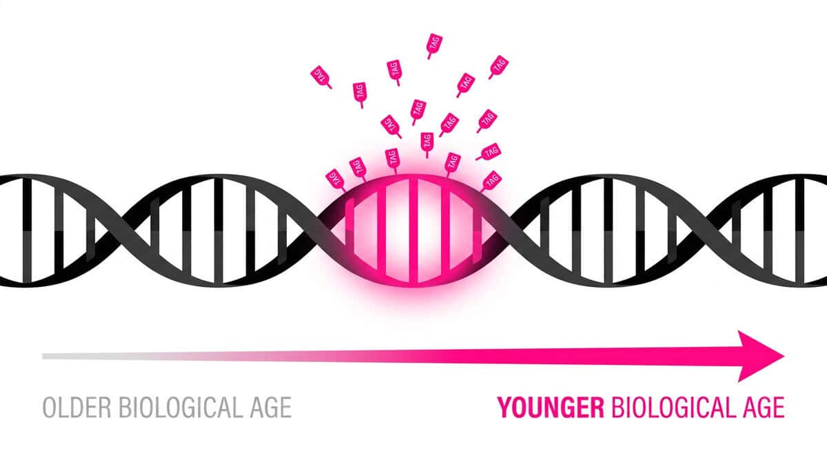 Infographic showing how to slow biological aging through lifestyle and semaglutide interventions with DunedinPACE and Horvath clock measurements.